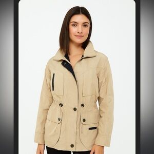 Vintage 90s tan utility parka M petite casual raincoat classic fall coastal